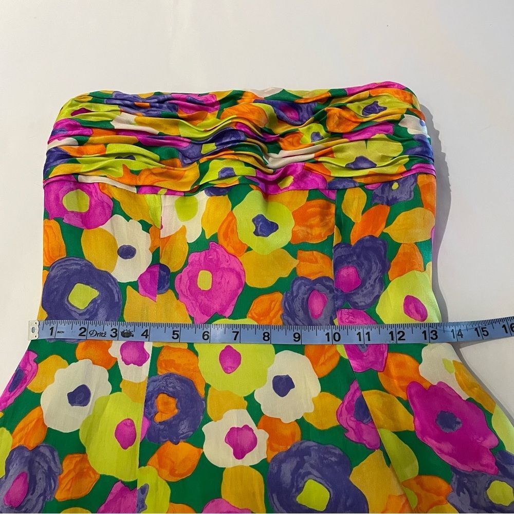 vintage scaasi strapless fit flare mini cocktail dress floral 100% silk 4 bright - Picture 7 of 12